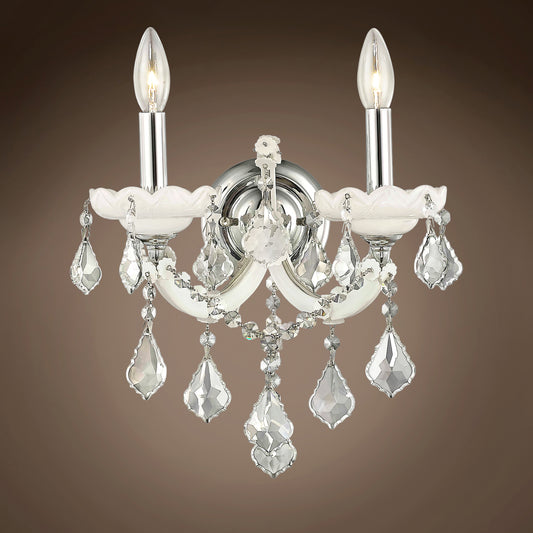 2 LT MARIA THERESA RARE WHITE GLASS CLEAR CRYSTAL CHROME FINISH
