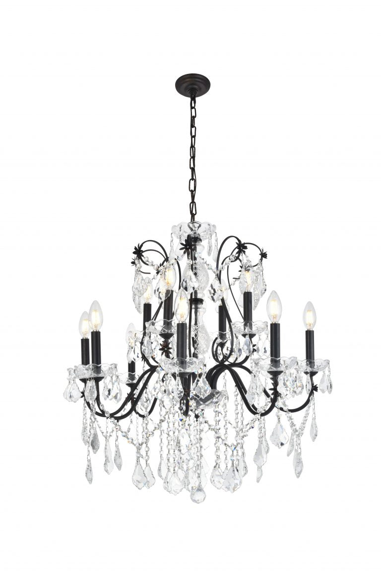 12 Light Crystal and Iron Chandelier
