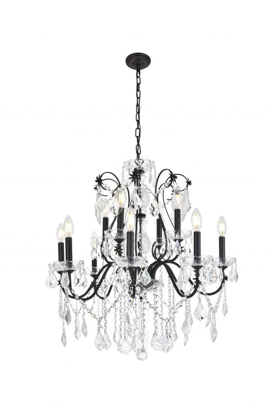 12 Light Crystal and Iron Chandelier