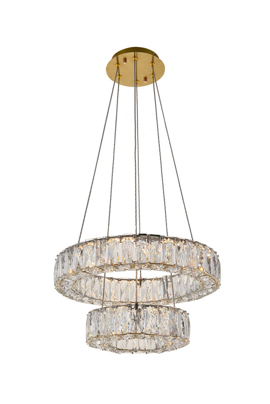 Monroe Collection Pendant Light W17.7" H12" Lt: Gold+Clear Finish