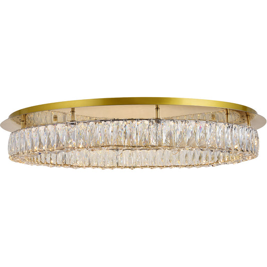 34" Crystal Flushmount with Warm Brass Finish