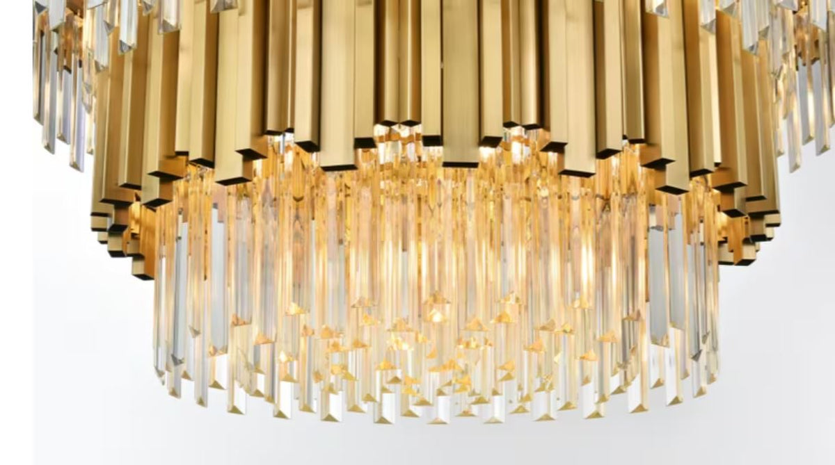 32" Satin Gold 4 tier Crystal Pendent