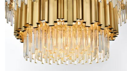32" Satin Gold 4 tier Crystal Pendent