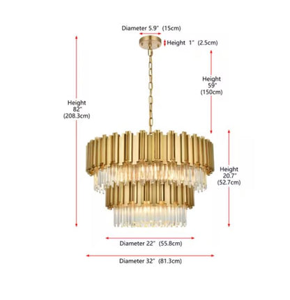 32" Satin Gold 4 tier Crystal Pendent