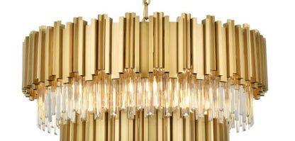 32" Satin Gold 4 tier Crystal Pendent