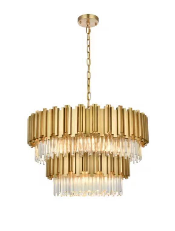 32" Satin Gold 4 tier Crystal Pendent