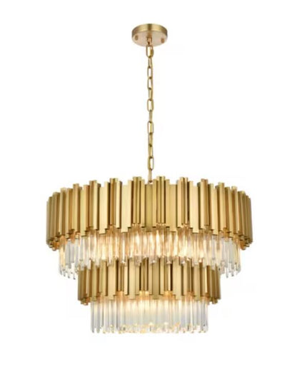 32" Satin Gold 4 tier Crystal Pendent