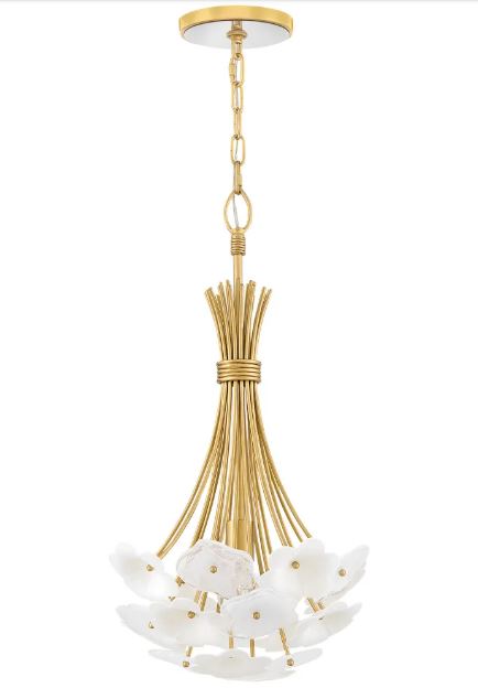 16" White Glass & Ceramic Blossoms Mini Chandelier
