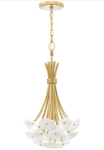 16" White Glass & Ceramic Blossoms Mini Chandelier