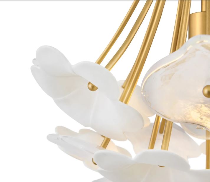 16" White Glass & Ceramic Blossoms Mini Chandelier