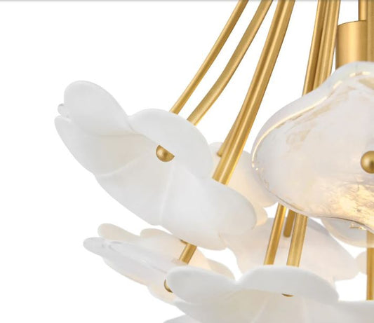 16" White Glass & Ceramic Blossoms Mini Chandelier