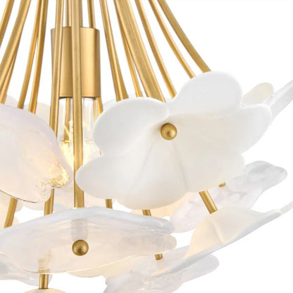16" White Glass & Ceramic Blossoms Mini Chandelier