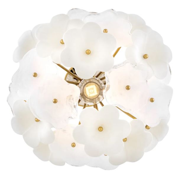 16" White Glass & Ceramic Blossoms Mini Chandelier