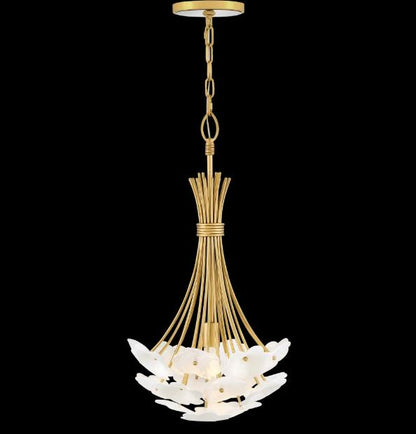 16" White Glass & Ceramic Blossoms Mini Chandelier