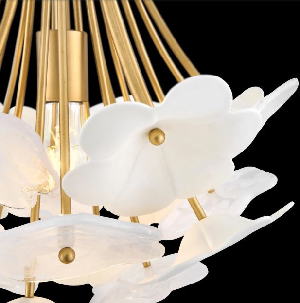 16" White Glass & Ceramic Blossoms Mini Chandelier