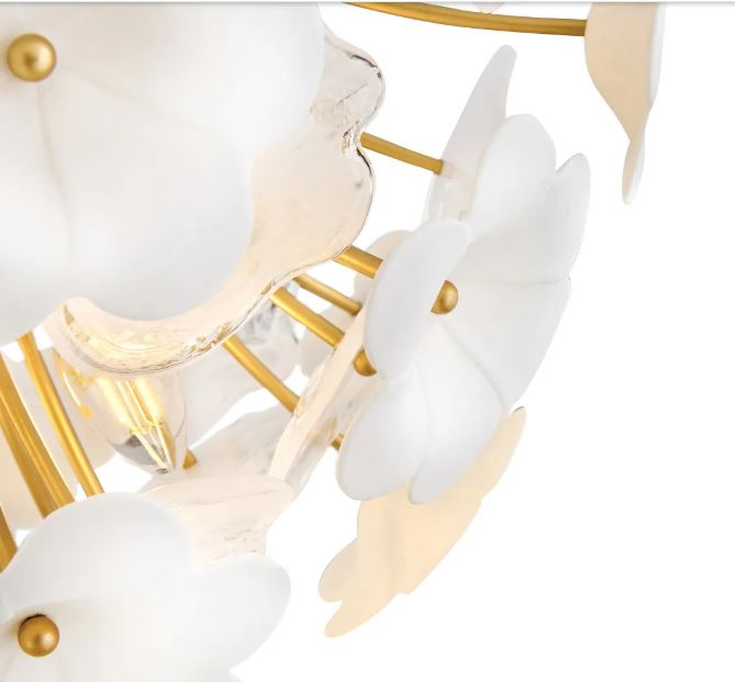 White Glass-and-Ceramic 22" Semi Flush