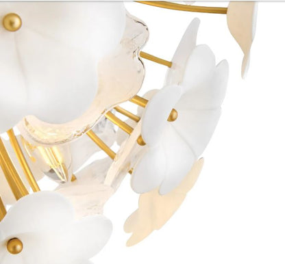 White Glass-and-Ceramic 22" Semi Flush