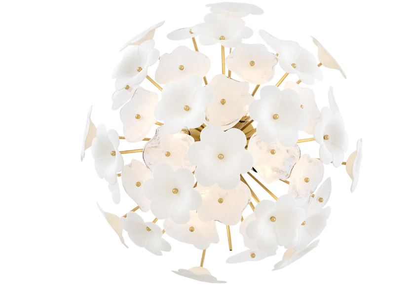 White Glass-and-Ceramic 22" Semi Flush