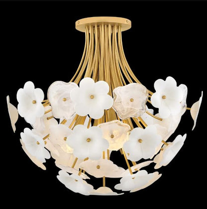 White Glass-and-Ceramic 22" Semi Flush