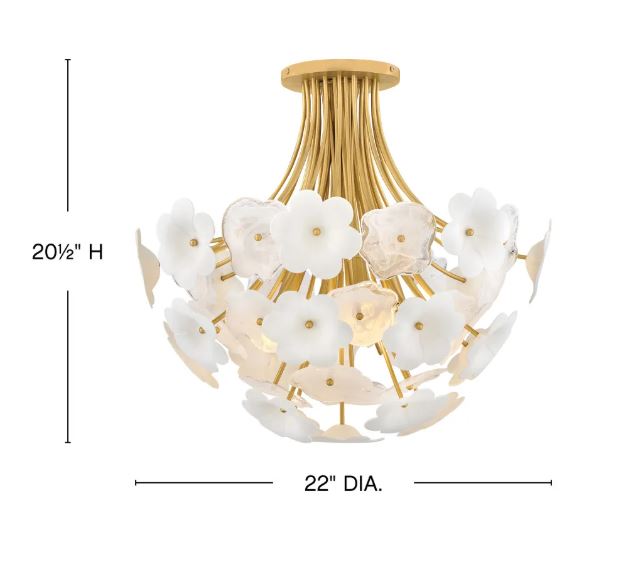 White Glass-and-Ceramic 22" Semi Flush