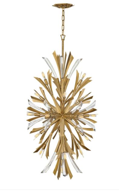 Brushed Gold and Crystal Spears Oval Chandelier