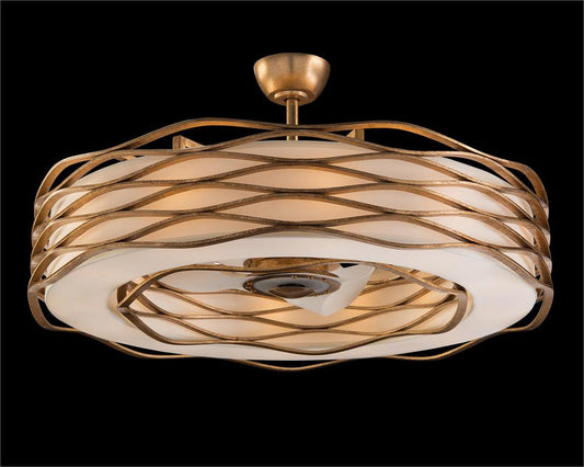 Ribbons of Gold Twelve-Light Pendant with Fan