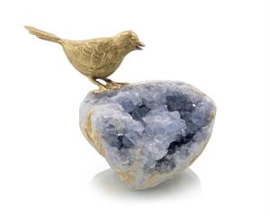 Cast Bird Perched on Celestite Geode