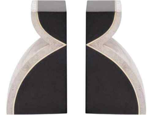 Pair of Black Waxstone & Agate Stone Inlaid Bookends New