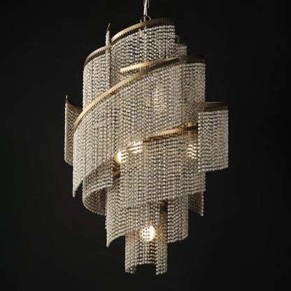 7 Light Cascading Wooden Beaded Chandelier