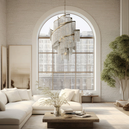7 Light Cascading Wooden Beaded Chandelier