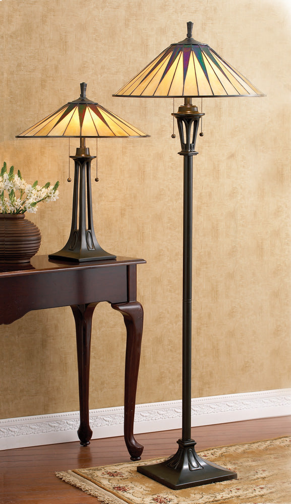 The hand cut iridescent art glass floor lamp