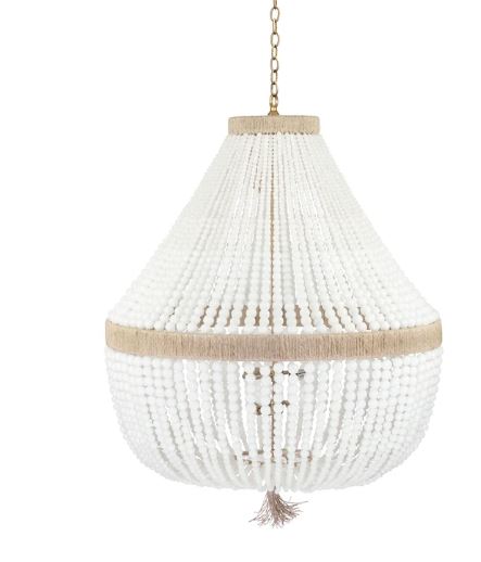 30" Milk Glass Beaded Chandelier