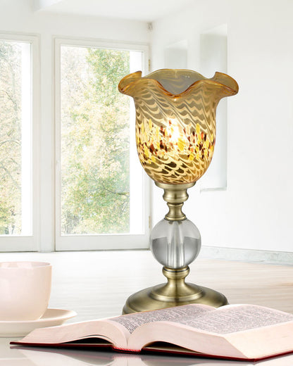 Beige 12"H Speckle Art Glass Accent Lamp