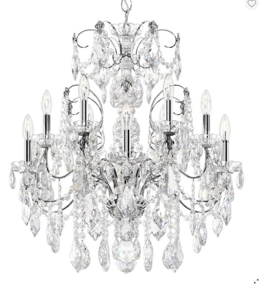30" CENTURY 12 LIGHT CHANDELIER POLISHED SILVER FINISH
