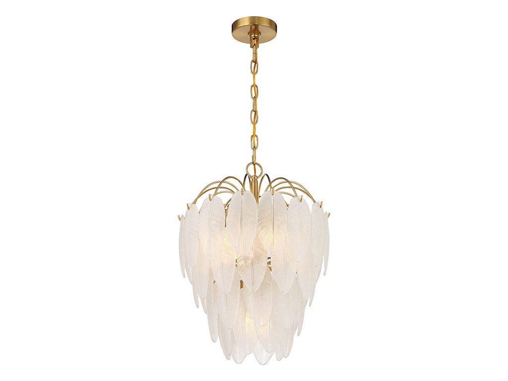 5-Light Frosted Glass Feather Chandelier in Warm Brass by Breegan Jane