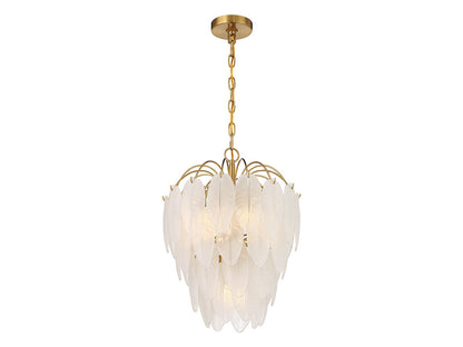 5-Light Frosted Glass Feather Chandelier in Warm Brass by Breegan Jane