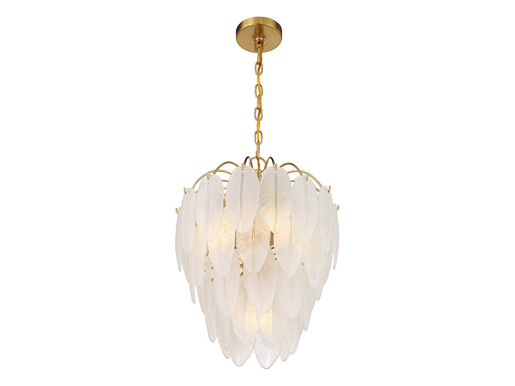 5-Light Frosted Glass Feather Chandelier in Warm Brass by Breegan Jane