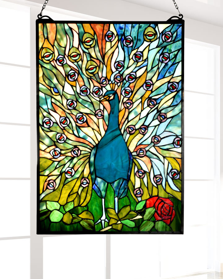 Peacock 26"H Tiffany Window Panel