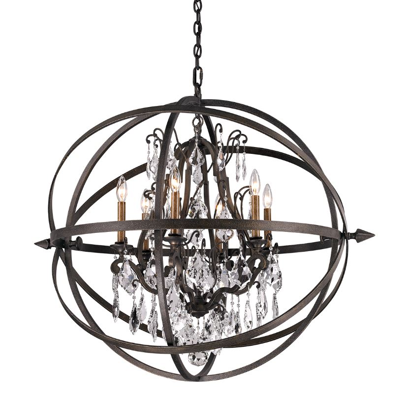 Orbital Iron and Crystal Globe Chandelier - 33.5" Height