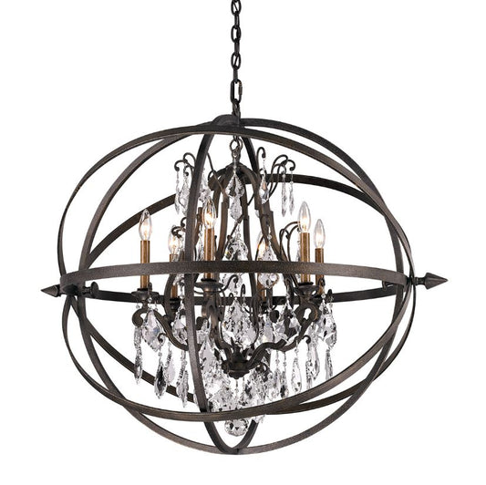 Orbital Iron and Crystal Globe Chandelier - 33.5" Height