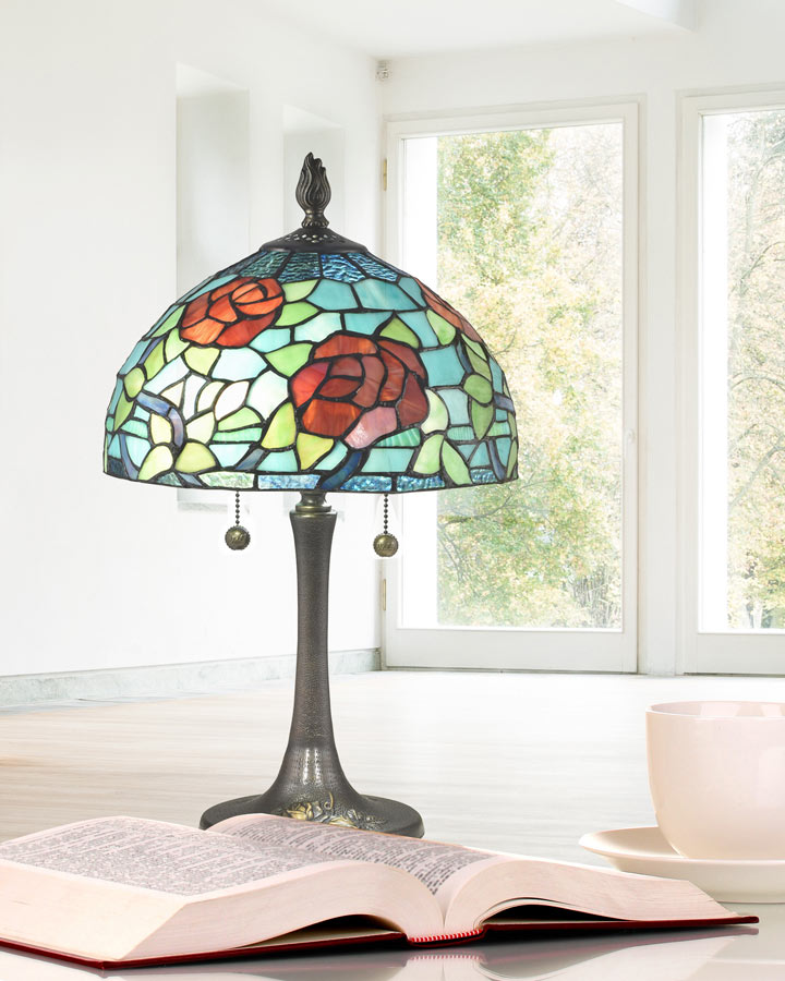 Crimson Rosette 20"H Tiffany Table Lamp