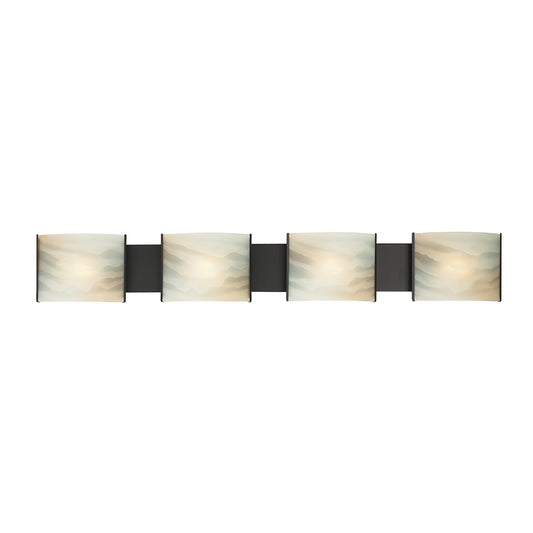 Pannelli Vanity - 4 light w/lamps. Honey Alabaster glass / ORB finish.