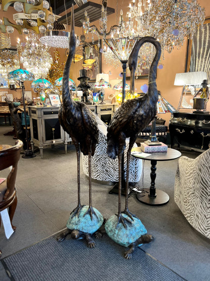 Bronze Cast Pair of Herons on Turtle