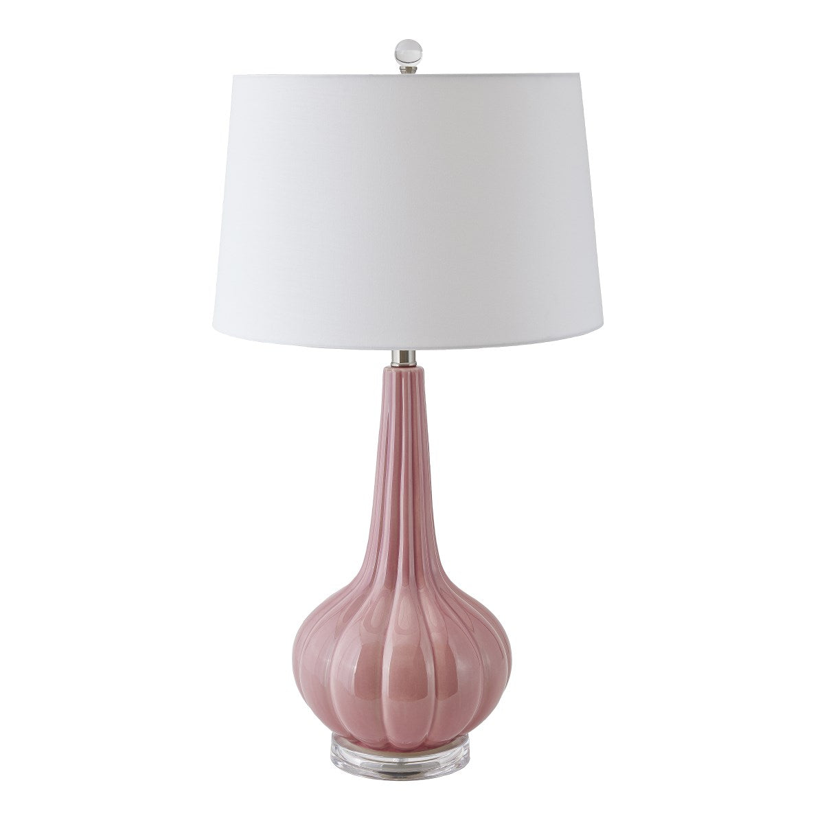 PASTEL PINK FLUTED CERAMIC TABLE LAMP ON ACRYLIC BASE
