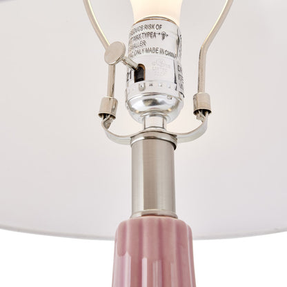 PASTEL PINK FLUTED CERAMIC TABLE LAMP ON ACRYLIC BASE