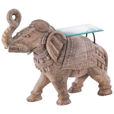 Elephant Cockail Table In Carved Mango Wood And Natural Finish 