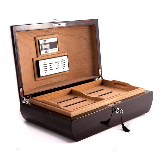 Lacquered "Ebony" Wood 100 Cigar Humidor with Spanish Cedar