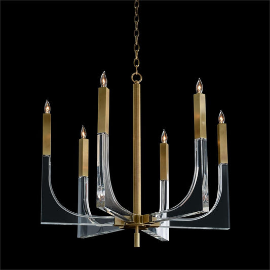Acrylic and Brass Six-Light Chandelier