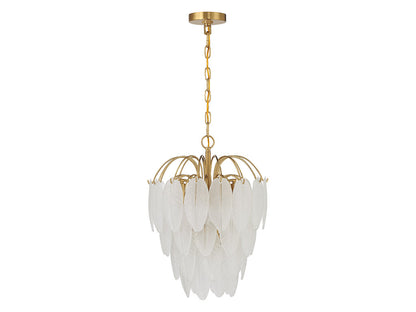 5-Light Frosted Glass Feather Chandelier in Warm Brass by Breegan Jane