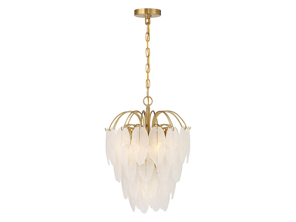 5-Light Frosted Glass Feather Chandelier in Warm Brass by Breegan Jane